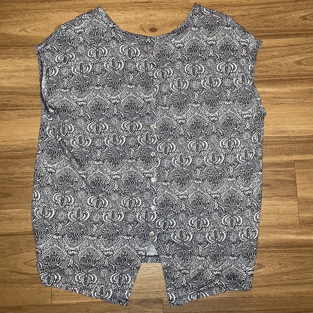 Rachel Zoe 100% LINEN Shirt Women's 2X Floral Scoop Neck Sleeveless Boho Top - Picture 6 of 6
